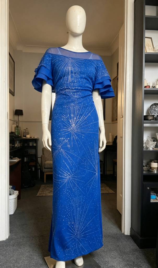 Stunning Blue Evening Dress with Embellishments – As Good As New