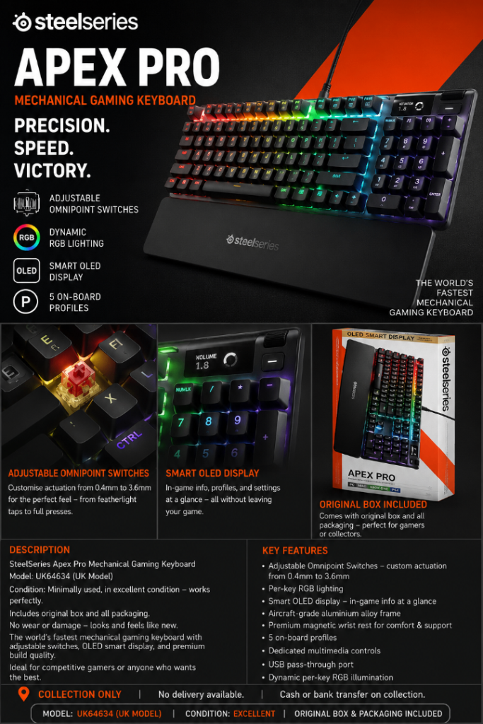 SteelSeries Apex Pro Mechanical Gaming Keyboard – Excellent Condition