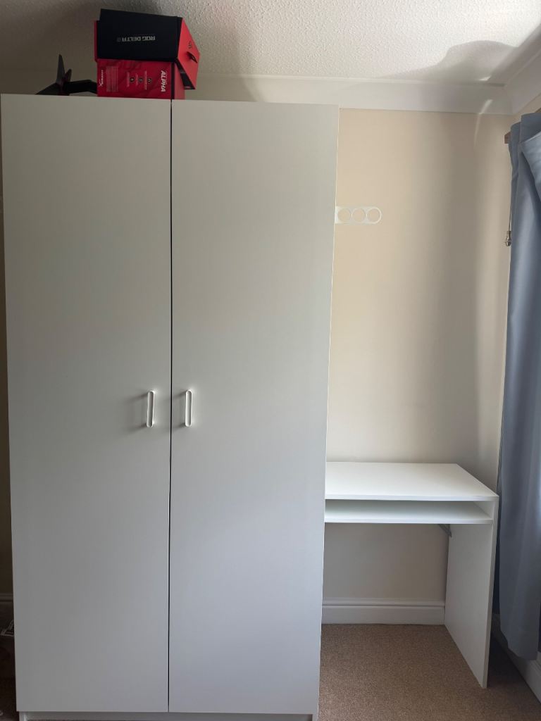 IKEA Wardrobe with Side Hooks and Built-in Desk