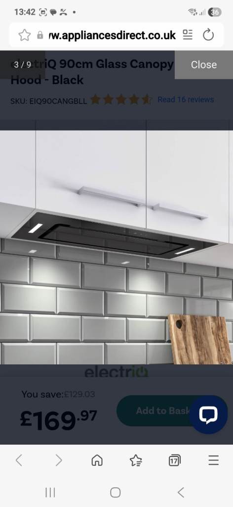 NEW ElectriQ Canopy Cooker Hood 90cm