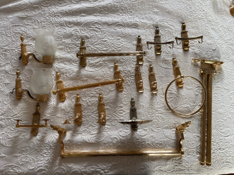 French brass bathroom accessory set 