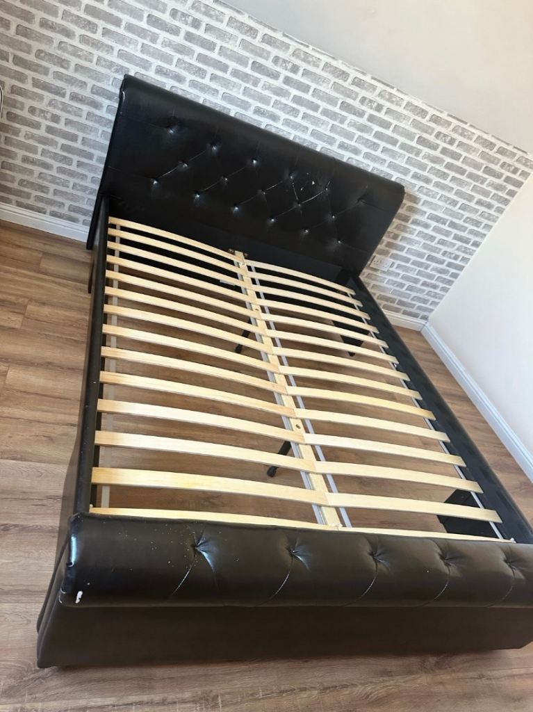 *£50* Double Bed King Size Frame with Faux Leather Headboard – Fair Condition