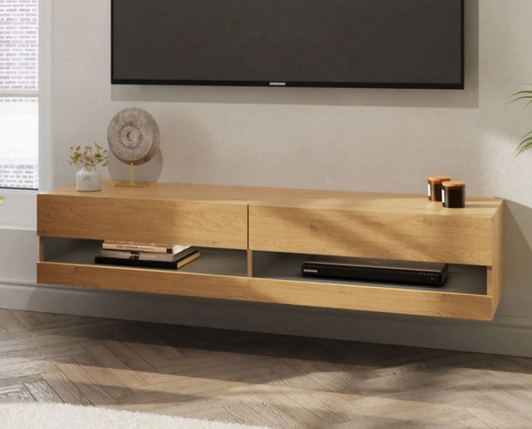 Oak effect floating tv unit 