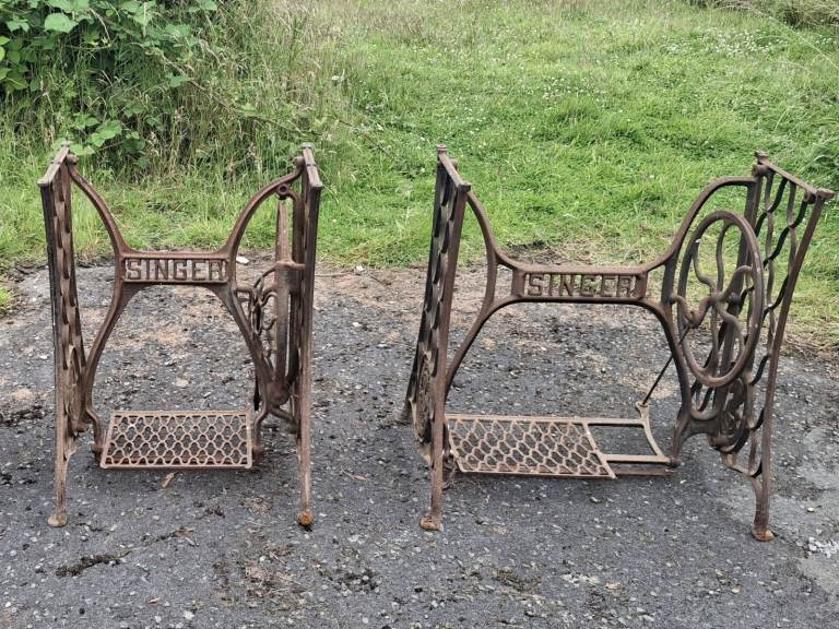 Two Vintage Cast Iron Singer Sewing Machine Bases