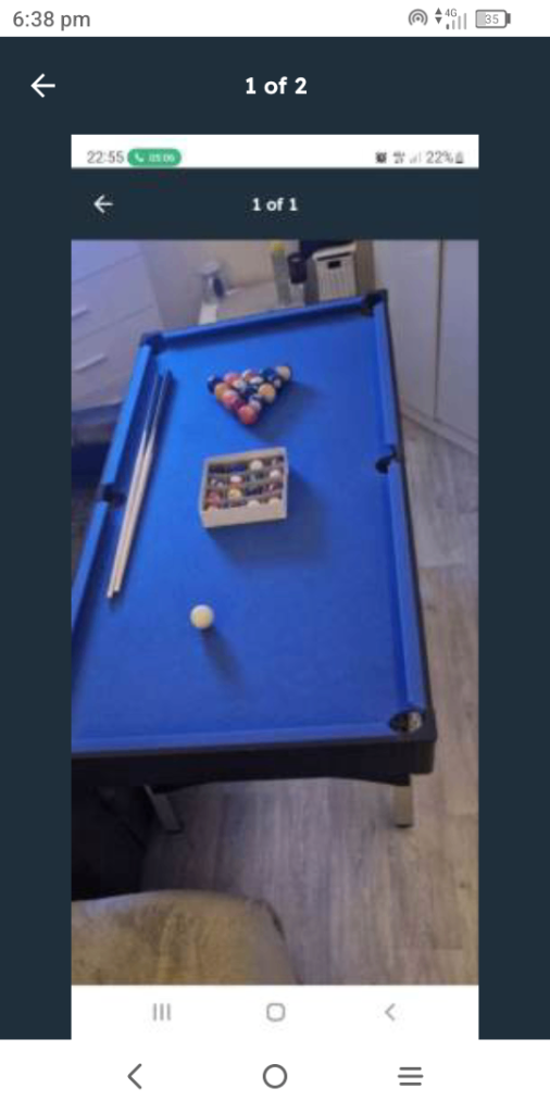 Blue Pool Table with Cues and Balls – Good Condition