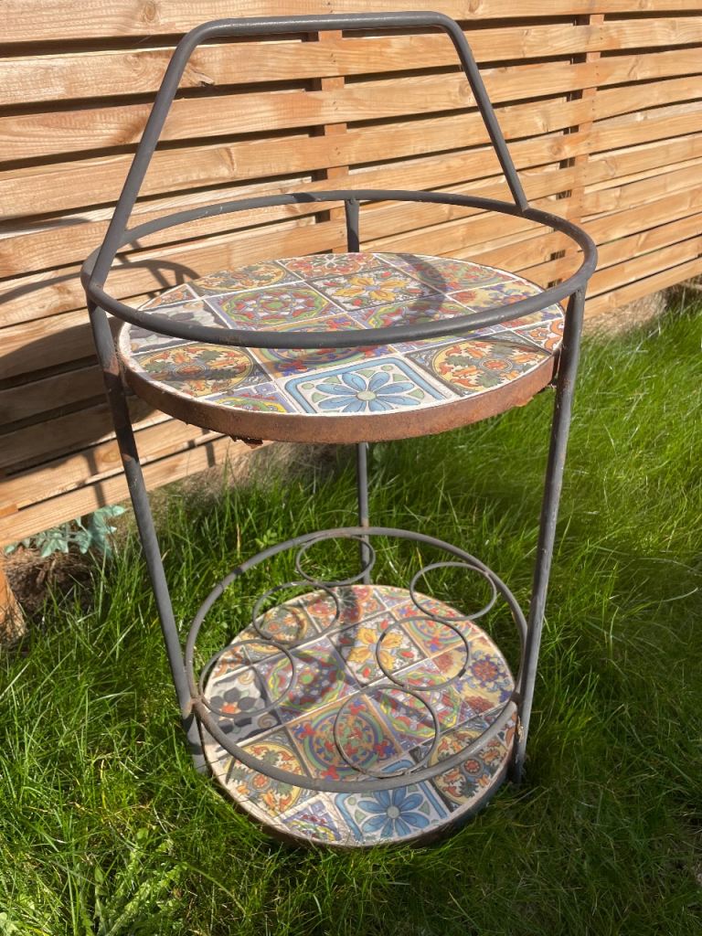 Metal Wine Rack / Drinks Stand with Decorative Tile Shelves