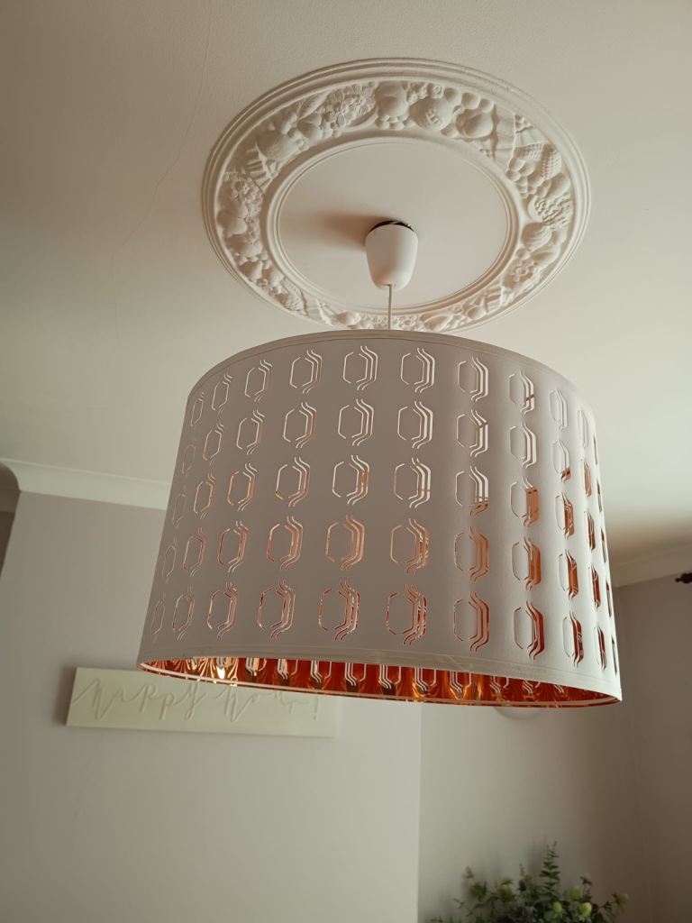 XL IKEA Nymö white and rose gold cut out lampshade