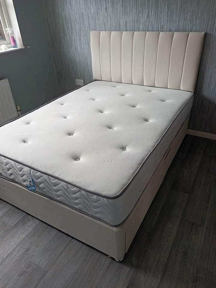 Luxury Bedroom 4ft6 Double Divan Bed With mattress CREAM DIVAN BED – Fast Delivery COD 