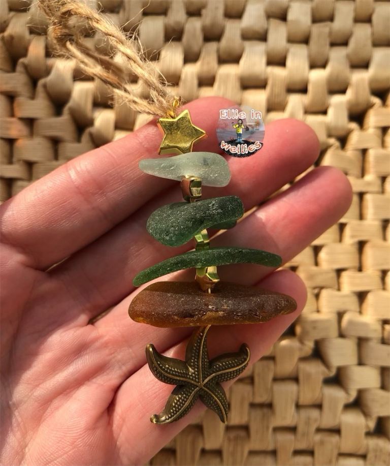 A unique handmade sea glass Christmas decoration