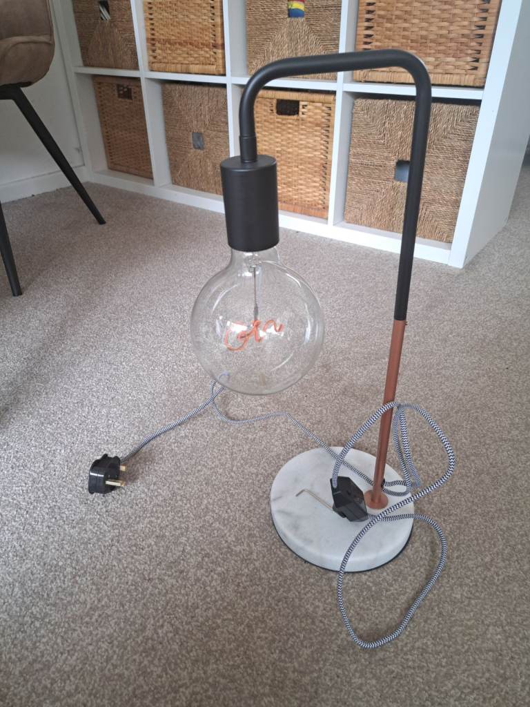 Rose Gold Marble Table Lamp With Gin Edison Bulb In Pink With Dimmer Dimmable