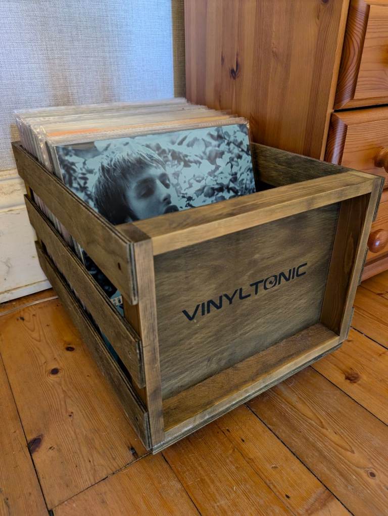 Vinyltonic Wooden Record Storage Crate on Wheels – Perfect Condition