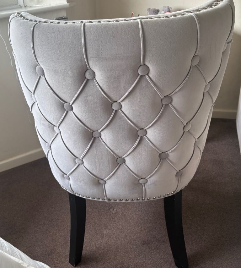 Grey Velvet Dining Chair with Stud Details