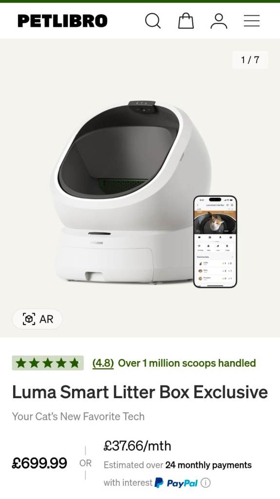 PETLIBRO Luma Self-Cleaning Cat Litter Box, Large Open-Top. RRP £699