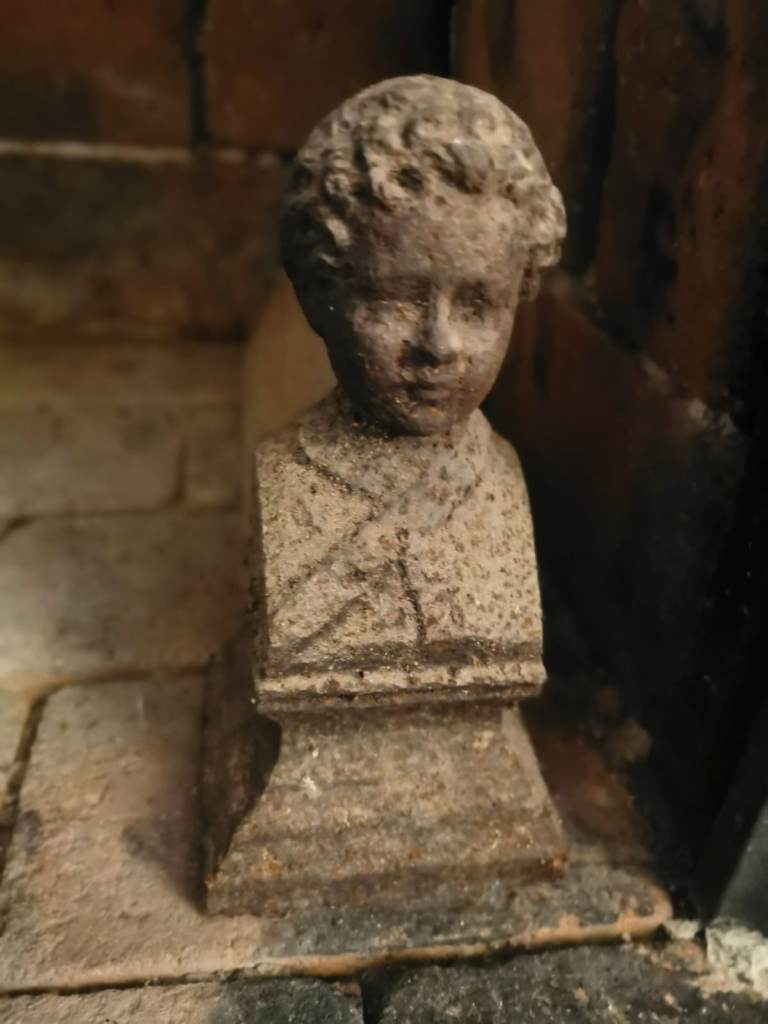 Pair of Antique French Firedogs Sculpted Child’s Head Vintage Fire Dogs