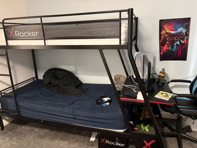 X Rocker Bunk Bed with Gaming Desk – Black, Good Condition