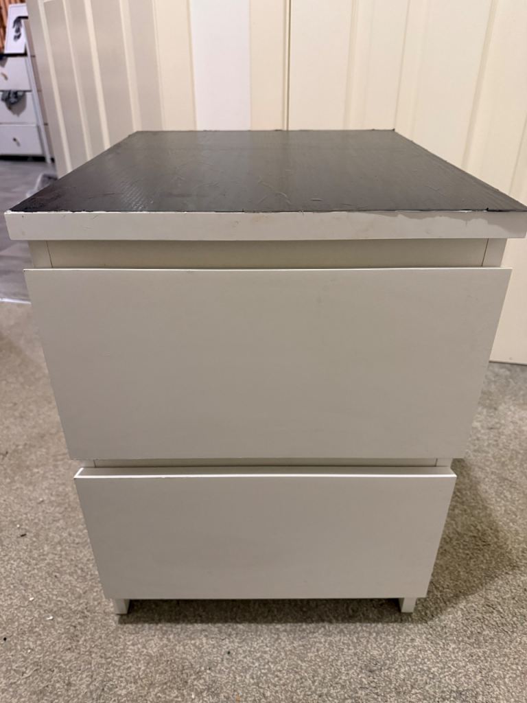 IKEA Malm 2 Drawer Unit - White with Black Top