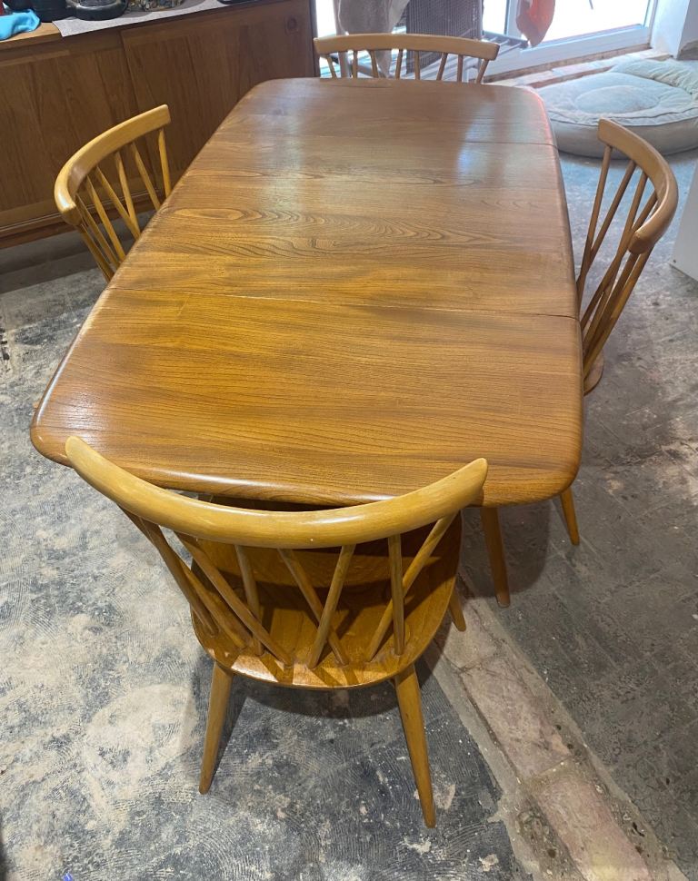 Ercol vintage retro drop leaf table and 4 candlestick chairs 