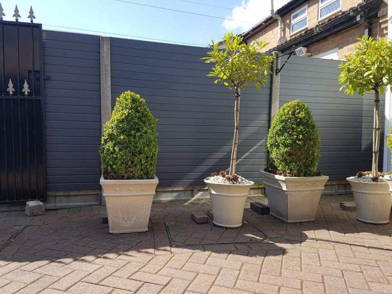 Grey composite fence panel, 5ft high x 6ft wide - NO MORE PAINTING! (plastic fencing, upvc fencing)
