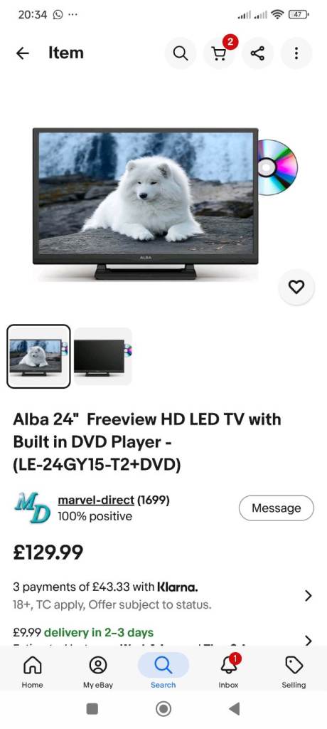 The Alba 24" LE-24GY15-T2 Freeview HD LED TV with inbuilt DVD Player and Remote