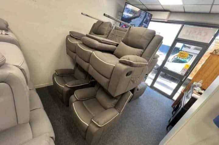 image for Tech leather / fabric sofas  grey 311 & 3&2 & 321 available 