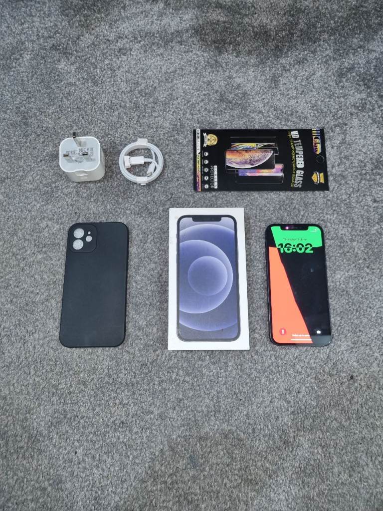 Iphone 12 5G Bundle 100% Batt 64GB Unlocked Black Warranty I Phone 