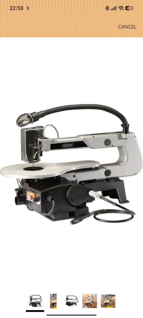 Draper 22791 Variable Speed Fretsaw with Flexible Shaft and Worklight, 405mm, 90W, 230V