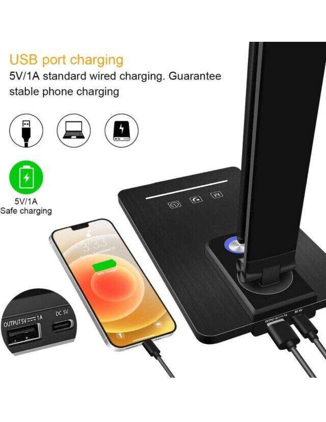 Desk Lamp, Eye-Caring Table Lamp with USB Charging Port