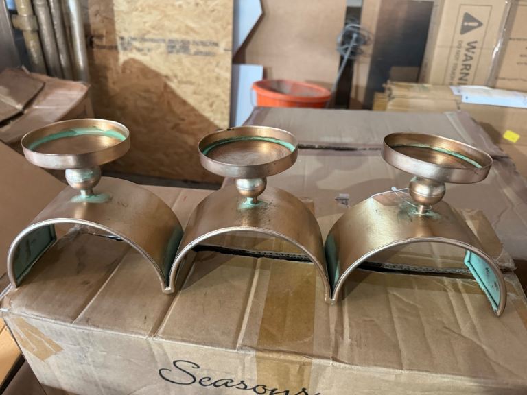 Decorative Gold & Green Metal Candle Holders and Lantern