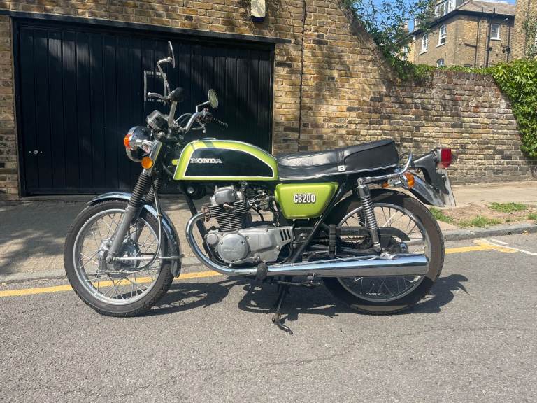 Honda CB200 (1975). Classic vehicle status so no MOT or road tax. 