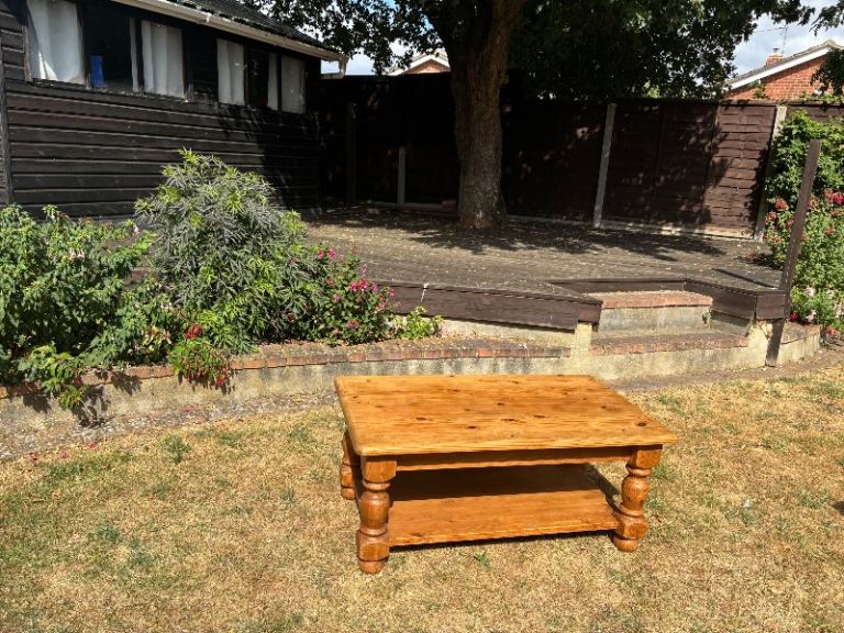 2 Solid Pine Coffee Tables with Shelf – Good Condition
