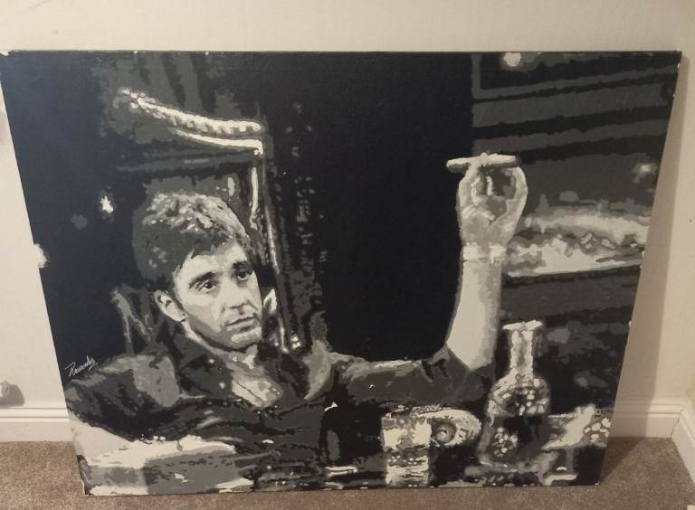 Scarface Tony Montana Canvas Painting – Black and White