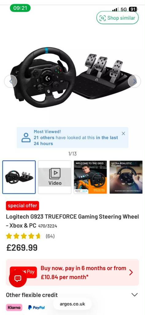 Logitech G923 TRUEFORCE Gaming Steering Wheel - Xbox & PC