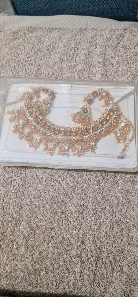 Costume Jewellery Set - Necklace & Earrings - Bollywood/Indian- Orange/Clear 