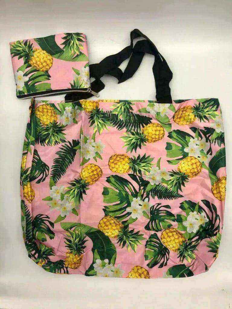 Oversized Large Pink Foldable Tote Handbag with Tropical Pineapple Patterns.POST OR COLLECT!