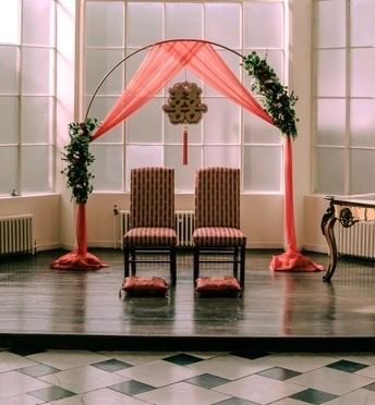 Wedding arch Chinese tea ceremony; Chinese engagement ceremony BACKDROP Red Draping and Flowers