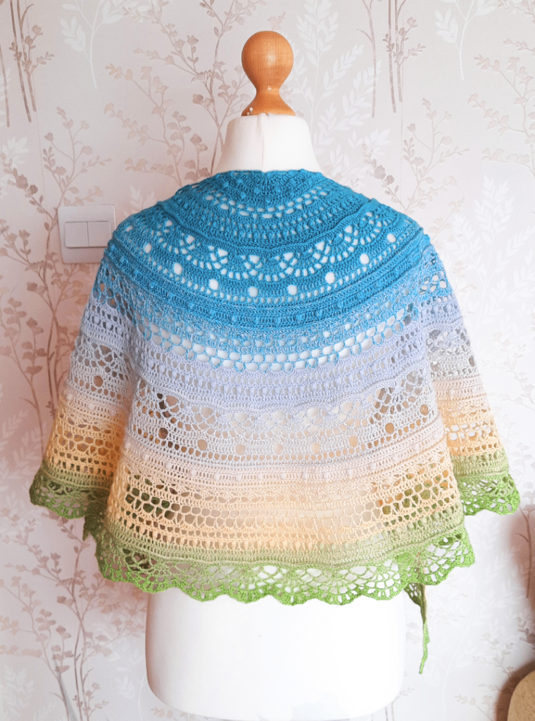 Stunning Half Circle Knitted  Shawl. Gradient Colour Change. Crochet Wrap, Boho Scarf Alternative