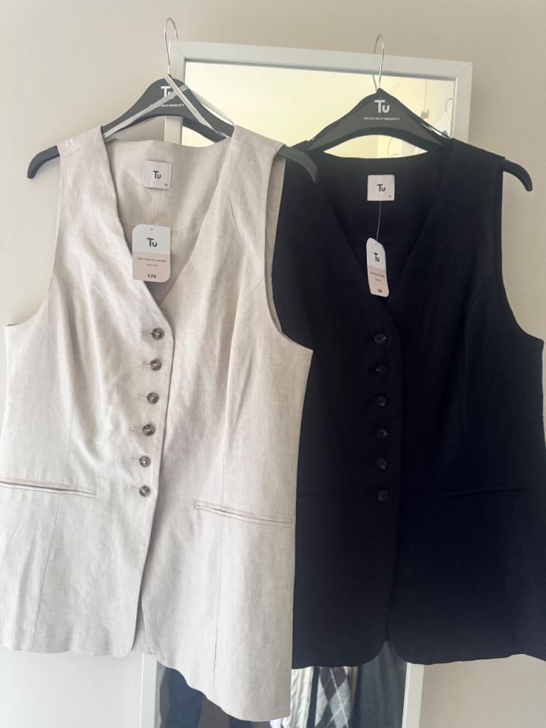 2x Linen Mix Waistcoats Uk Size 14 