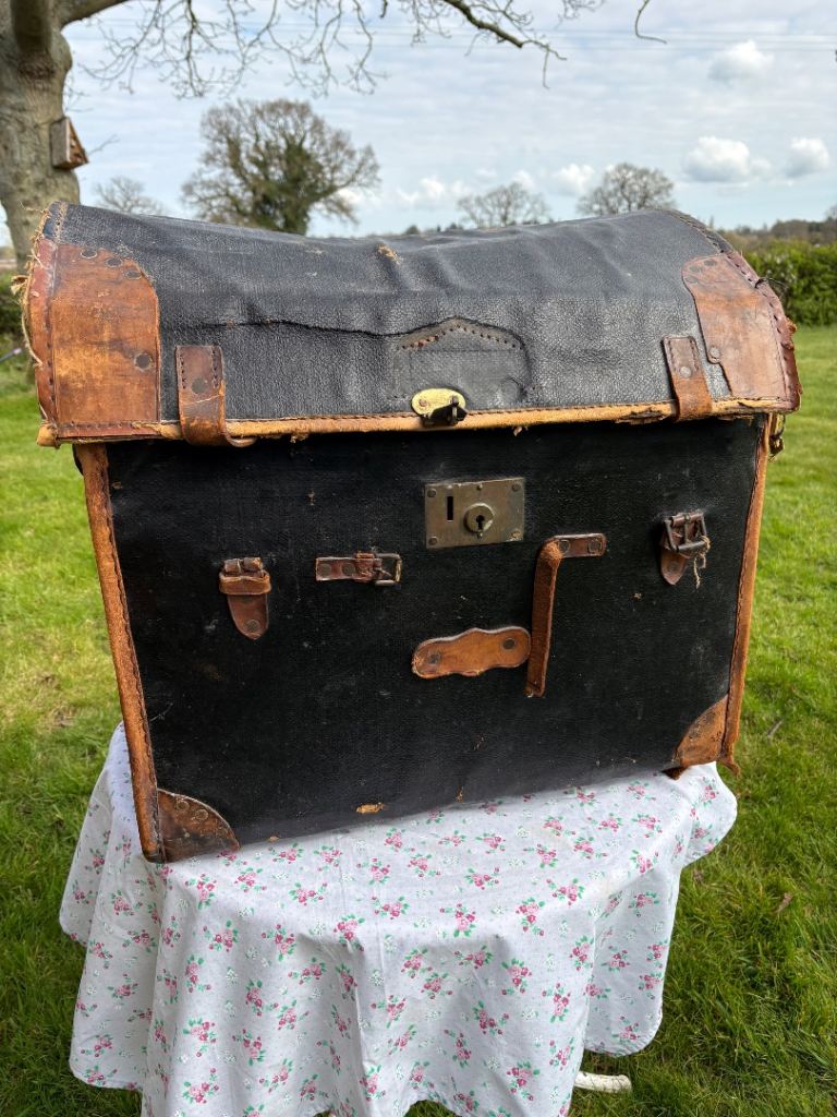 Leather covered basket
