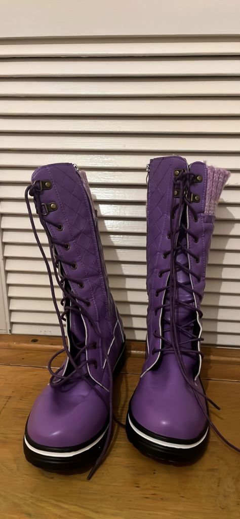 image for women's purple quilted mid-calf lace-up boots