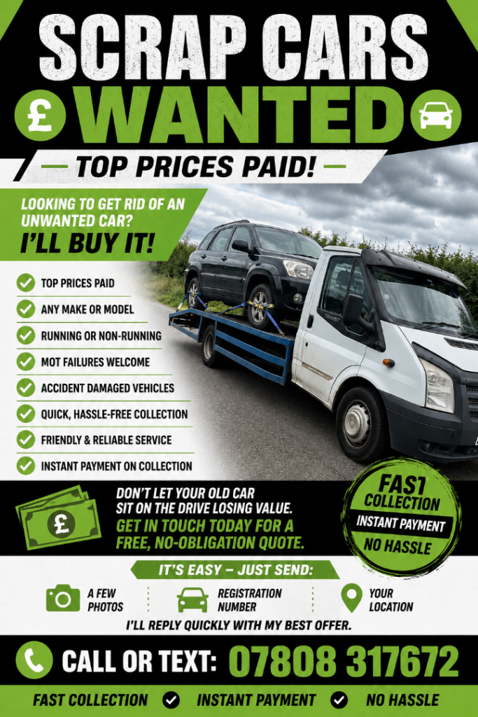 Scrap cars vans 4x4s wanted same day collection