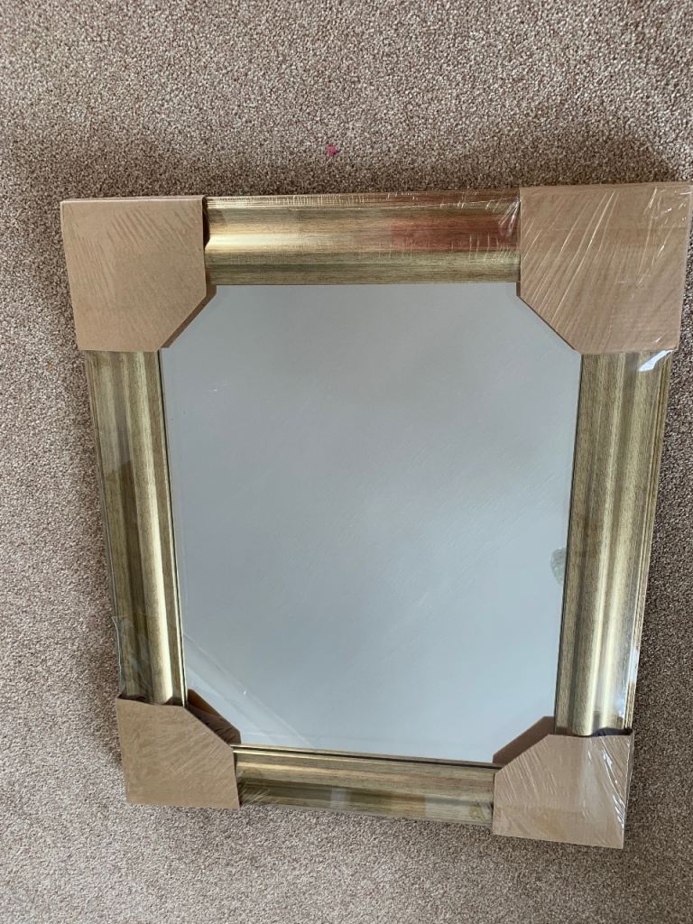 New - Wooden Antique Gold Mirror with Hanging Hooks 