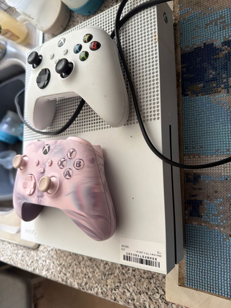 Xbox One S Console with Two Controllers comes loads games paid on account will leave– Good Condition