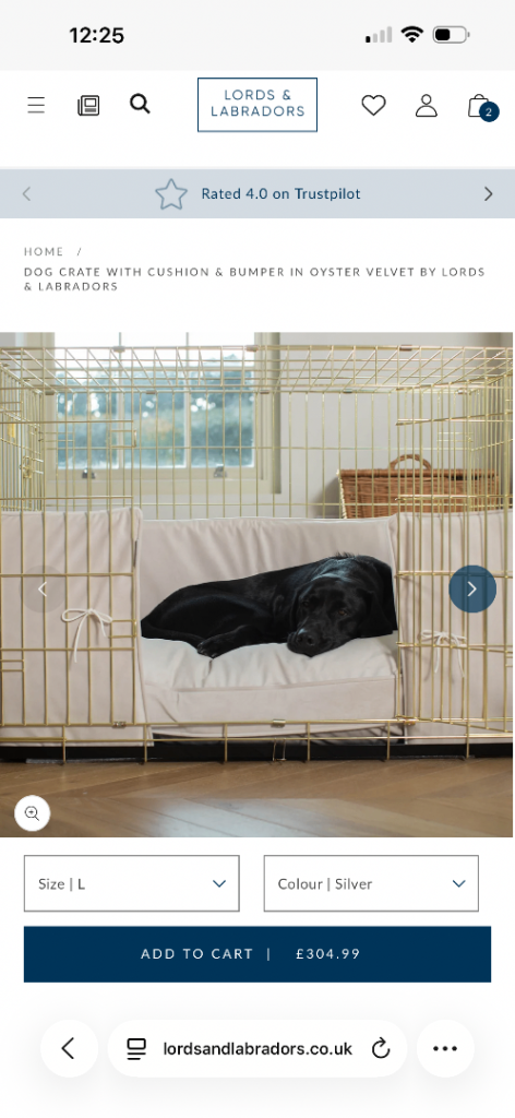 Lords & Labradors Large Dog Crate with bedding 
