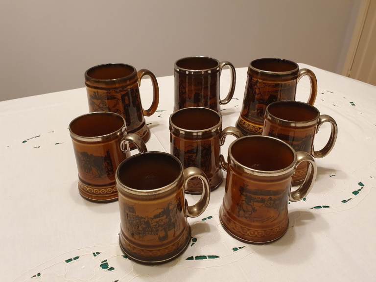 Set of 8 Vintage Ridgway Tankards - Coaching Days & Coaching Ways 