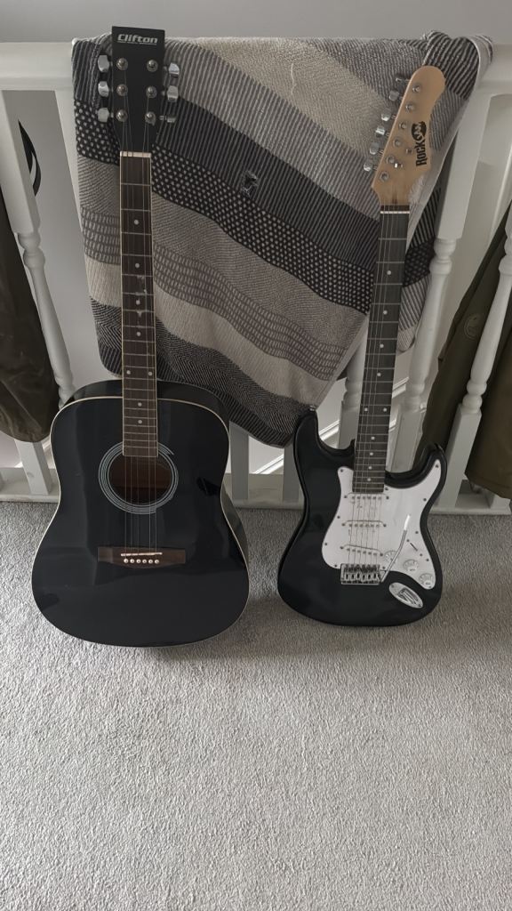 Clifton acoustic and Rockjam electric guitar 