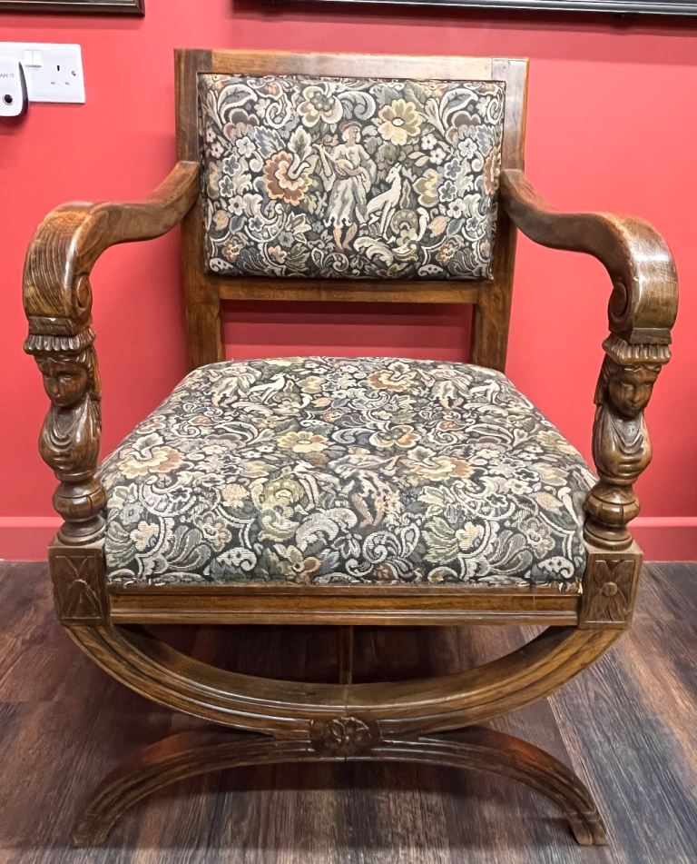 Antique Italian Renaissance Revival Walnut Throne Chair 1800s