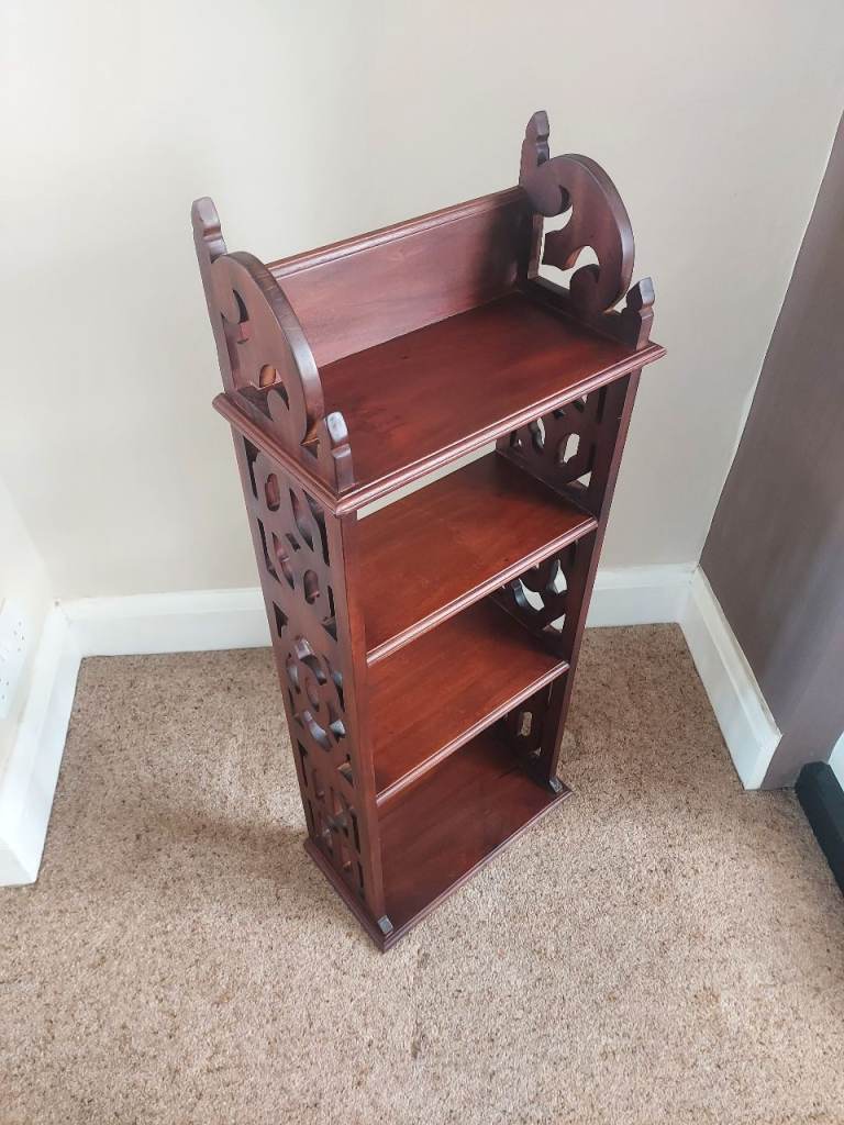 Vintage hardwood narrow 4-shelf open bookcase