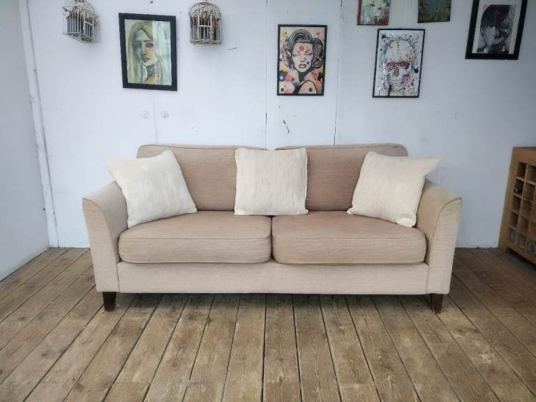 "Sofa workshop" three seater fabric sofa in light rose gold-very good condition