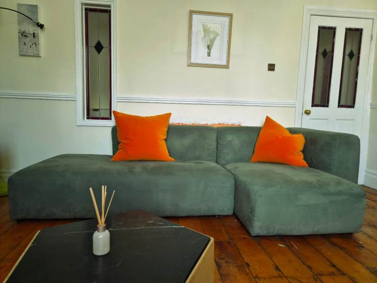 Hay Mags Style Harriet modular corner sofa in green velvet RRP £1200