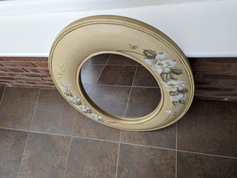 Oval Floral Wooden Wall Mirror